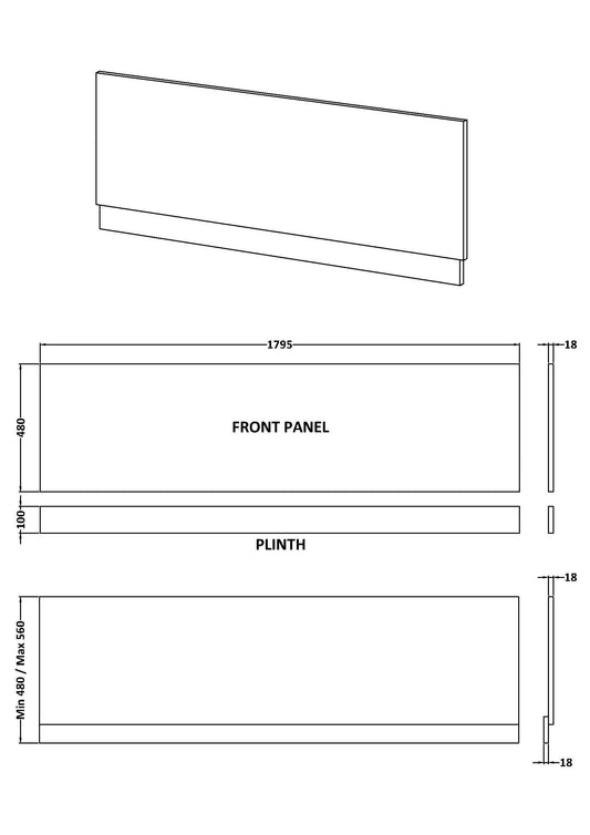1800mm Bath Front Panel - Pebble Grey