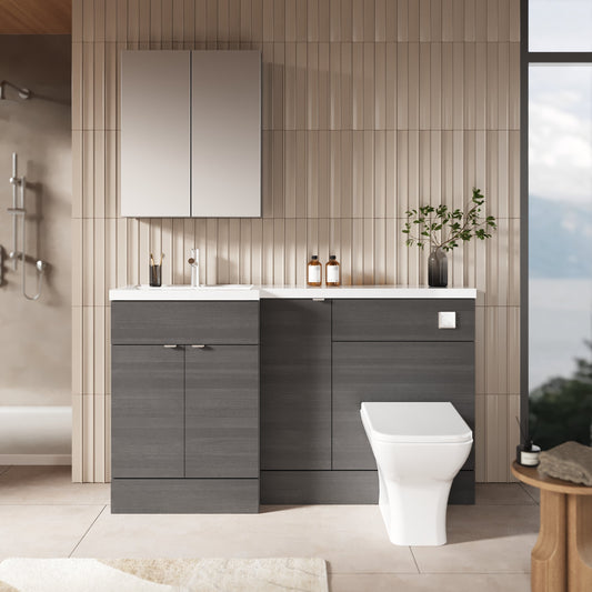 Hudson Reed Fusion 1505mm Anthracite Woodgrain Floor Standing 2 Door Vanity Basin & Left Hand Toilet Combination Unit