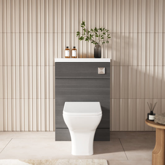 Hudson Reed Fusion 600mm Anthracite Woodgrain Floor Standing Toilet Unit With Polymarble Top