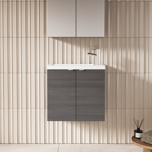 Hudson Reed Fusion 600mm Wall Hung 2 Door Vanity Unit & Polymarble Basin With Soft Close Doors