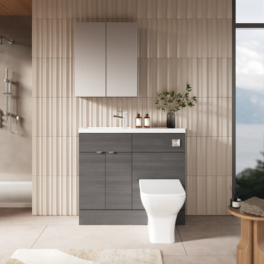 Hudson Reed Fusion 1000mm Anthracite Woodgrain Floor Standing Vanity Unit & Toilet Combination With Handles