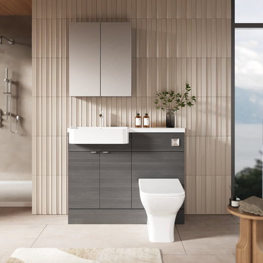 Hudson Reed Fusion 1100mm Anthracite Woodgrain Floor Standing Vanity & Toilet Unit with Semi Recessed Basin
