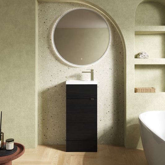 Hudson Reed Fusion Compact 400mm Charcoal Black Floor Standing 1 Door Vanity Unit & Basin