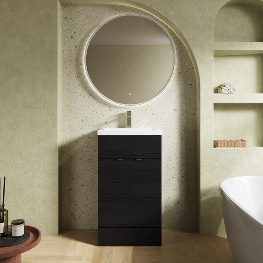 Hudson Reed Fusion 500mm Charcoal Black Floor Standing 2 Door Vanity Unit with Ceramic Basin
