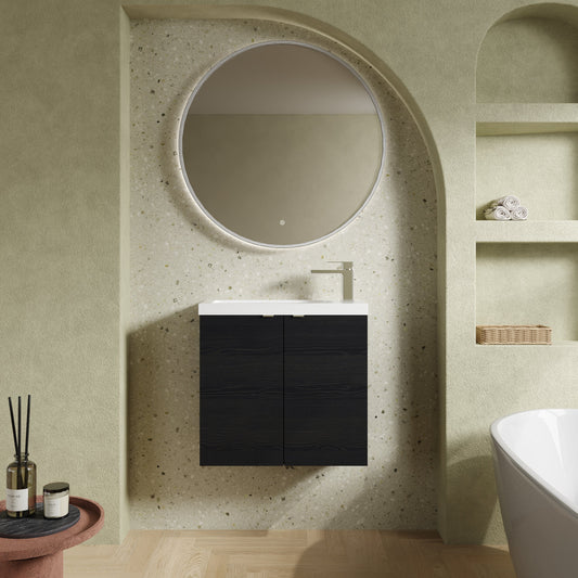 Hudson Reed Fusion 600mm Wall Hung Vanity Unit & Polymarble Basin With Soft Close Doors & Handles