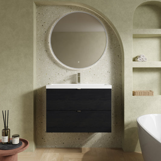 Hudson Reed Fusion 800mm Charcoal Black 2 Drawer Wall Hung Vanity Unit & Basin With Soft Close Drawers