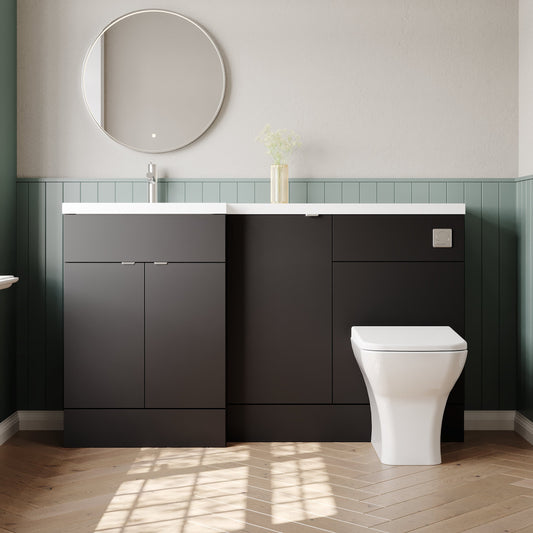 Hudson Reed Fusion 1500mm Gloss Grey Left Hand Floor Standing 3 Door Vanity Basin & Toilet Combination Unit