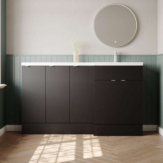 Hudson Reed Fusion 1500mm Gloss Grey Floor Standing 5 Door Right Hand Vanity Basin Combination With Handles