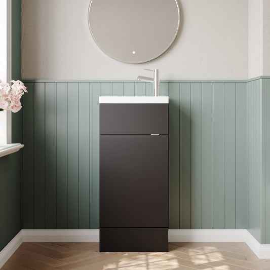 Hudson Reed Fusion Compact 400mm Gloss Grey Floor Standing 1 Door Vanity Unit & Basin