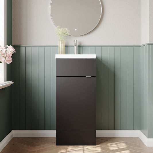 Hudson Reed Fusion 400mm Gloss Grey Floor Standing 1 Door Vanity Unit with Basin