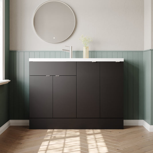 Hudson Reed Fusion Compact 1200mm Gloss Grey 4 Door Floor Standing Vanity Basin Combination Ready-Built