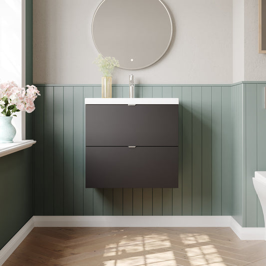 Hudson Reed Fusion 600mm Wall Hung 2 Drawer Vanity Unit & Ceramic Basin With Soft Close Drawers