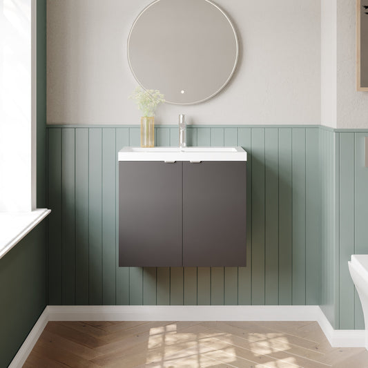 Hudson Reed Fusion 600mm Wall Hung 2 Door Vanity Unit & Basin With Soft Close Doors