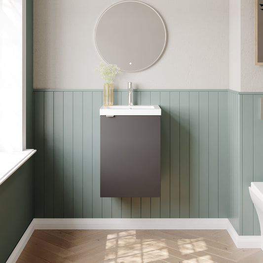 Hudson Reed Fusion 405mm Gloss Grey Wall Hung 1 Door Vanity Unit Including Basin