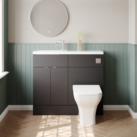 Hudson Reed Fusion 1005mm Gloss Grey 2 Door Vanity Unit & Toilet Combination With Soft Close Doors