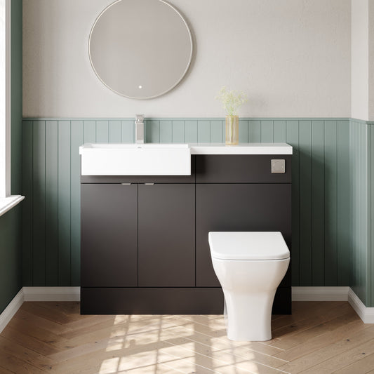 Hudson Reed Fusion 1100mm Floor Standing 2 Door Vanity Unit & Toilet Combination with Left Hand Semi Recessed Basin