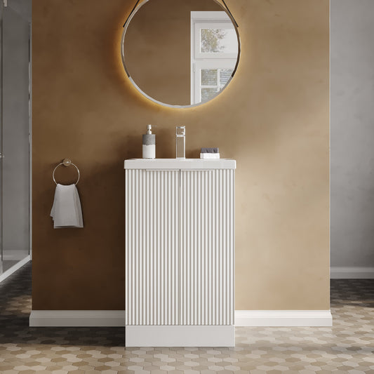 Hudson Reed Fluted 500mm Floor Standing 2-Door Vanity Unit Including Basin