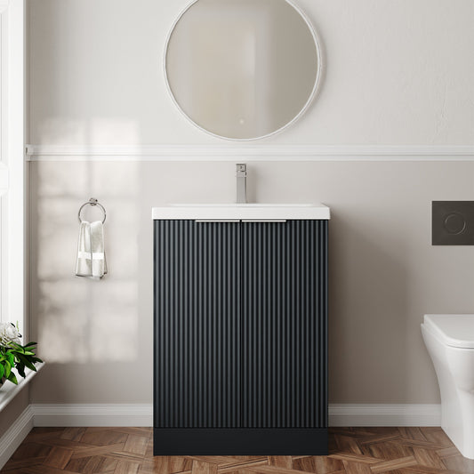 Hudson Reed Fluted 600mm Floor Standing 2-Door Vanity Unit With Basin