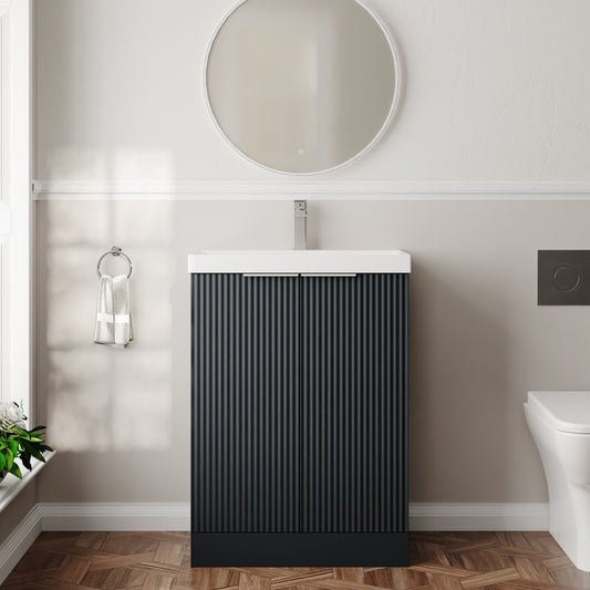 Hudson Reed Fluted 600mm Floor Standing 2-Door Vanity Unit Including Basin