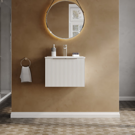Hudson Reed Fluted 500mm Wall Hung Single Drawer Vanity Unit With Basin