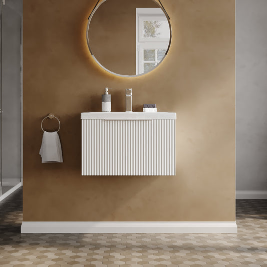 Hudson Reed Fluted 600mm Wall Hung Single Drawer Vanity Unit with Basin