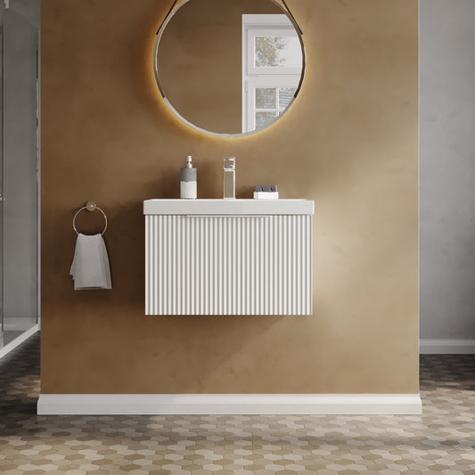 Hudson Reed Fluted 600mm Wall Hung Single Drawer Vanity Unit Including Basin