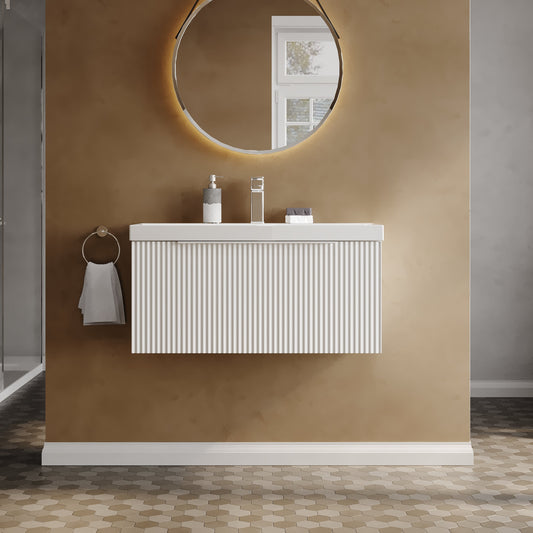 Hudson Reed Fluted 800mm Wall Hung Single Drawer Vanity Unit With Basin