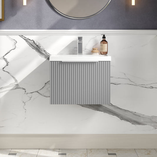 Hudson Reed Fluted 500mm Wall Hung Single Drawer Vanity Unit with Basin