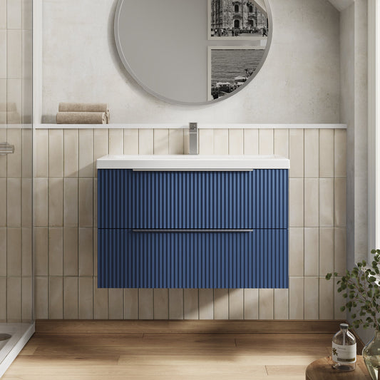 Hudson Reed Fluted 810mm Wall Hung 2-Drawer Vanity Unit With Basin