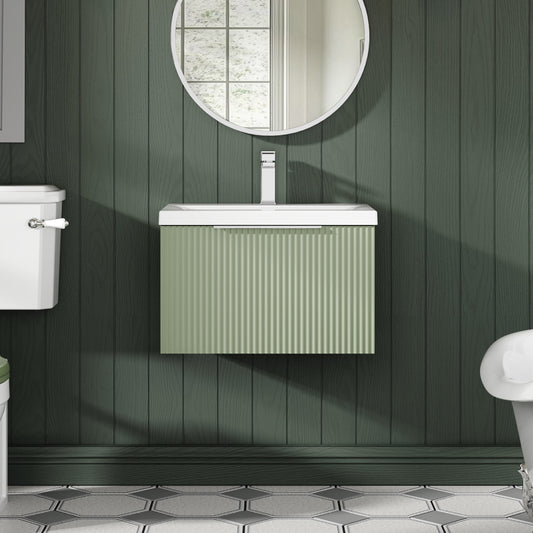Hudson Reed Fluted 600mm Wall Hung Single Drawer Vanity Unit with Basin