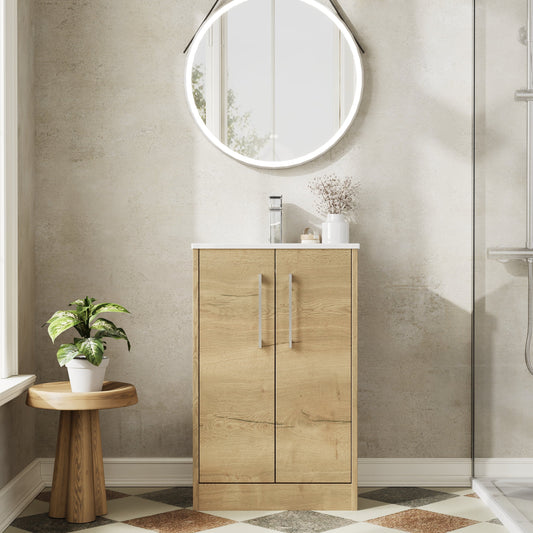 Hudson Reed Juno 500mm Floor Standing 2-Door Vanity Unit with 1 Tap Hole Basin