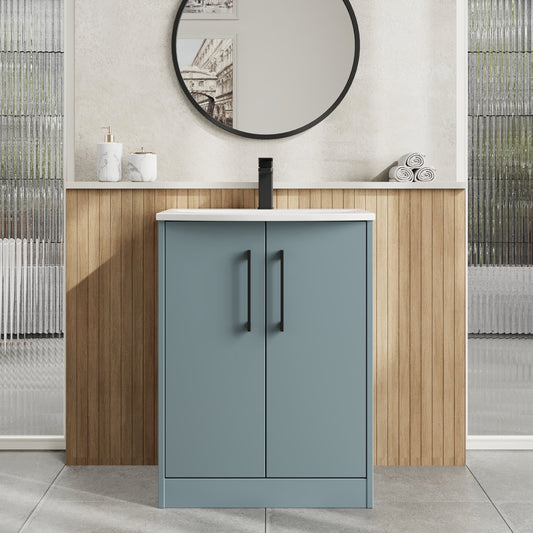 Hudson Reed Juno 600mm Coastal Grey Floor Standing 2-Door Vanity Unit with Basin