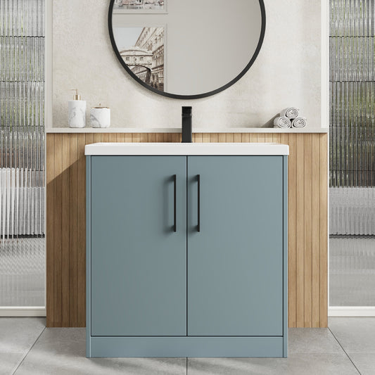 Hudson Reed Juno 800mm Coastal Grey Floor Standing 2-Door Vanity Unit & 1 Tap Hole Basin