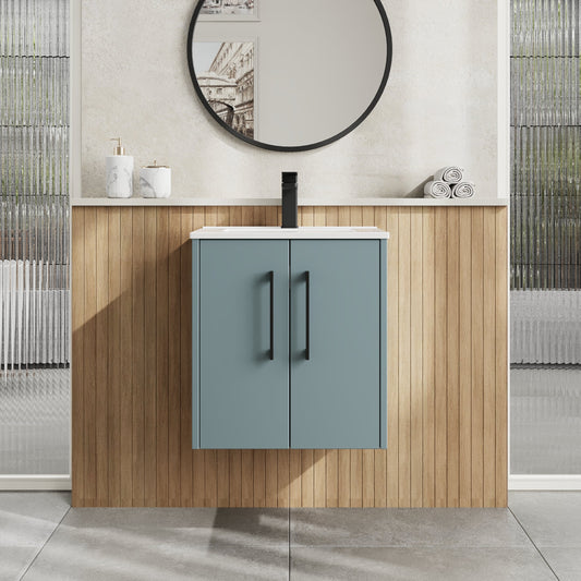 Hudson Reed Juno 500mm Coastal Grey Wall Hung 2-Door Vanity Unit with 1 Tap Hole Basin