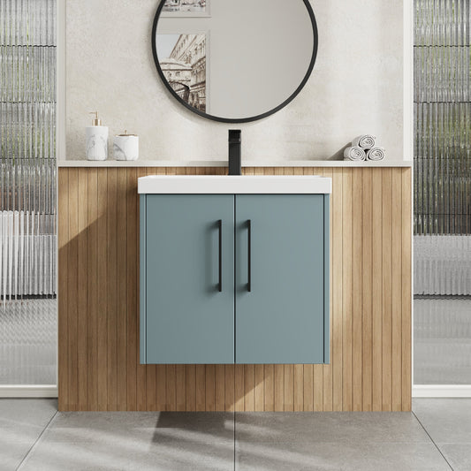 Hudson Reed Juno 600mm Coastal Grey Wall Hung 2-Door Vanity Unit with Basin and 1 Tap Hole