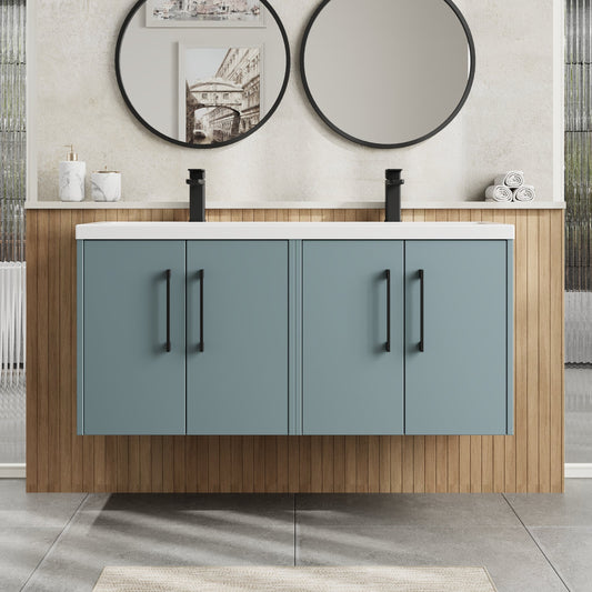 Hudson Reed Juno 1200mm Coastal Grey Wall Hung 4-Door Vanity Unit With Double Basin