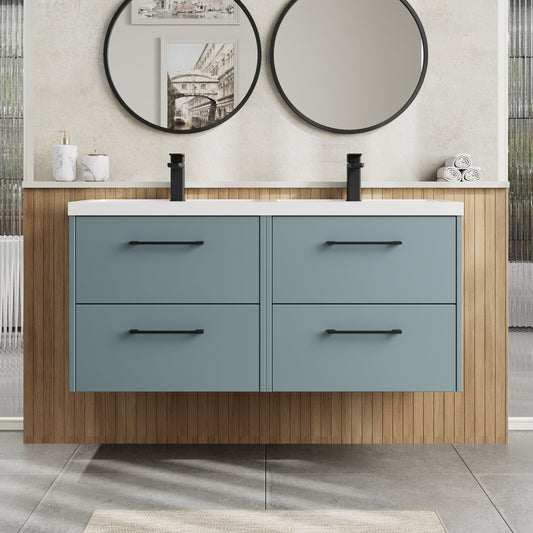 Hudson Reed Juno 1200mm Coastal Grey Wall Hung 4-Door Vanity Unit & Double Basin