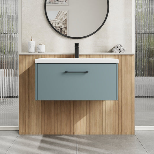 Hudson Reed Juno 800mm Coastal Grey Wall Hung Single Drawer Vanity Unit With 1 Tap Hole Basin