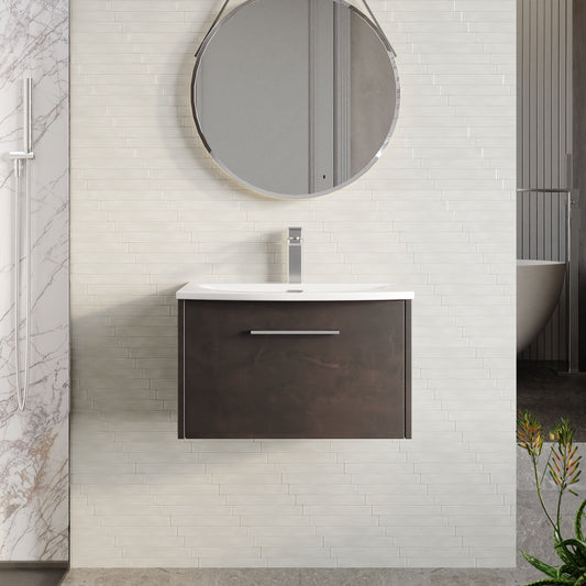 Hudson Reed Juno 600mm Metallic Slate Floor Standing 2 Door Vanity Unit With Curved Ceramic Basin