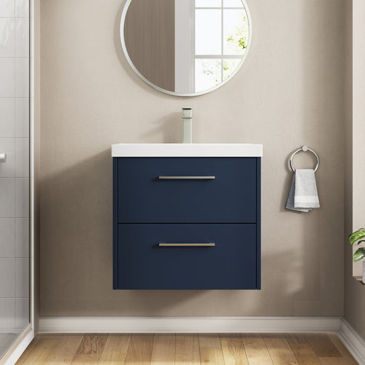 Hudson Reed Juno 600mm Midnight Blue Wall Hung 2-Drawer Vanity Unit & Basin