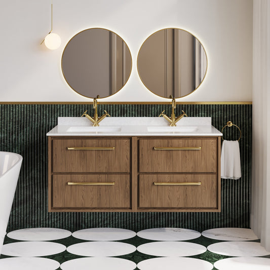 Hudson Reed Lille 1220mm Wall Hung 4-Drawer Vanity Unit With Double Marble Basins