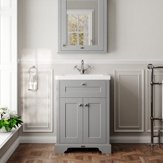 Hudson Reed Old London Traditional 600mm Storm Grey 2-Door Floor Standing Vanity Unit With Fireclay Basin
