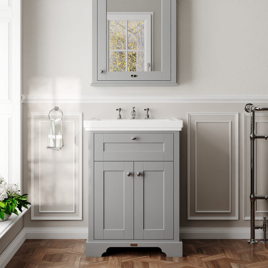 Hudson Reed Old London 600mm Storm Grey Floor Standing 2 Door Vanity Unit With Fireclay Basin