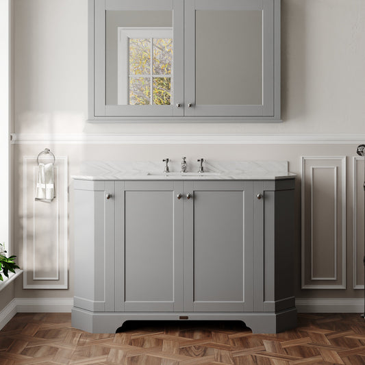 Hudson Reed Old London 1200mm Storm Grey Floor Standing Vanity Unit With 3 Tap Hole Grey Marble Top Basin