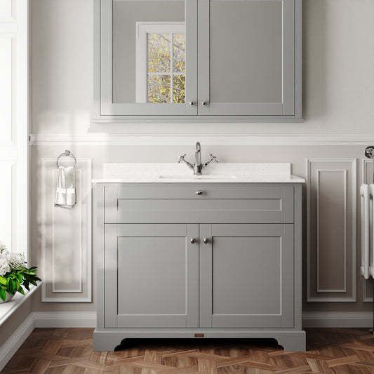 Hudson Reed Old London 1000mm Floor Standing 2 Door Vanity Basin Unit with White Marble Top Basin