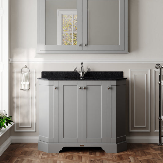 Hudson Reed Old London 1000mm Storm Grey Floor Standing 4 Door Vanity Unit with 1 Tap Hole Black Marble Top Basin