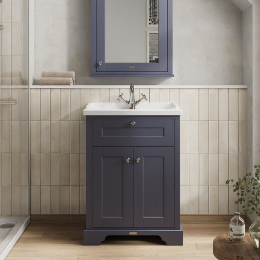 Hudson Reed Old London 600mm Twilight Blue Floor Standing 2 Door Vanity Unit with 1 Tap Hole Basin