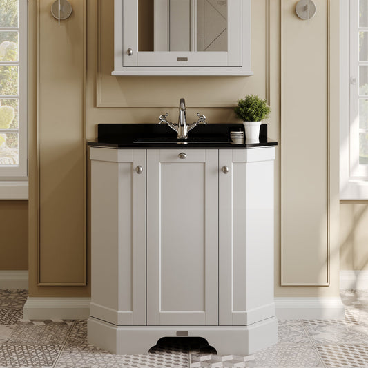 Hudson Reed Old London 786mm Timeless Sand Floor Standing 3 Door Vanity Unit With Black Marble Top
