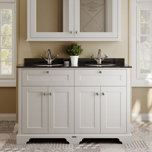 Hudson Reed Old London 1200mm Floor Standing 4 Door Vanity Unit With 1 Tap Hole Black Marble Top Double Basin