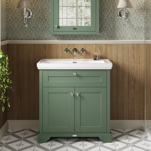 Hudson Reed Old London Traditional 800mm Hunter Green Floor Standing 2 Door Vanity Unit With Basin